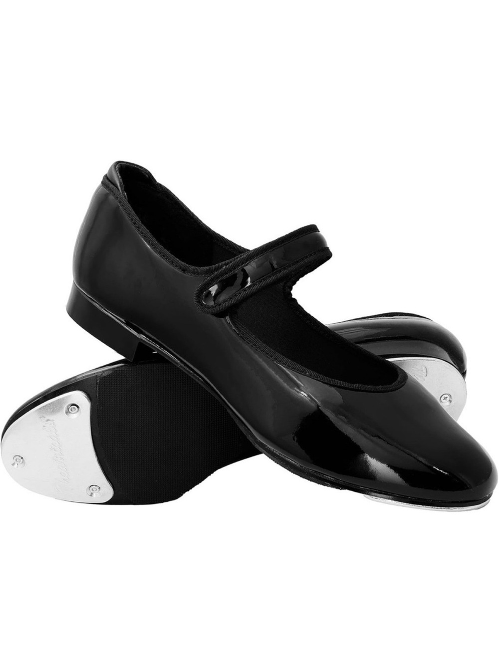 Theatricals Black Patent Tap Shoes Tap Dance Shoes Easy Strap Girls Size 10